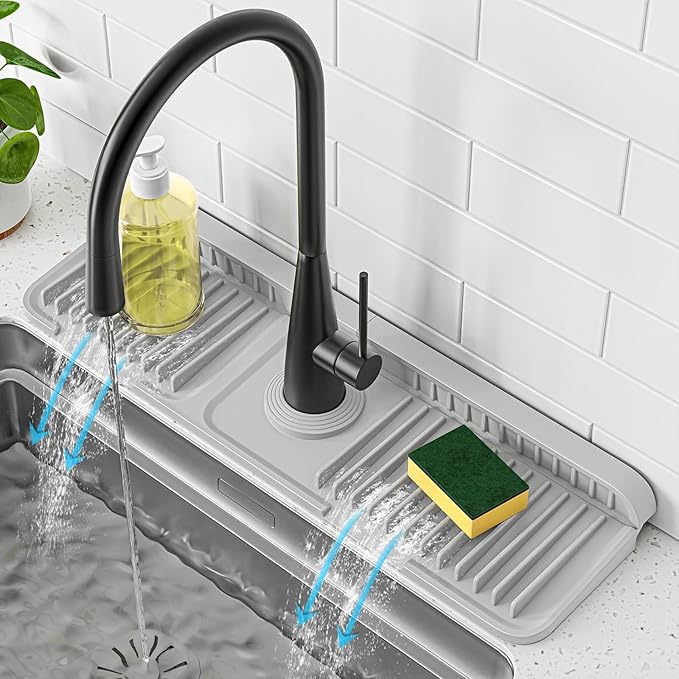 PoYang 17.7 inch Faucet Mat for Kitchen Sink Splash Guard, 7° Slope Silicone by PoYang