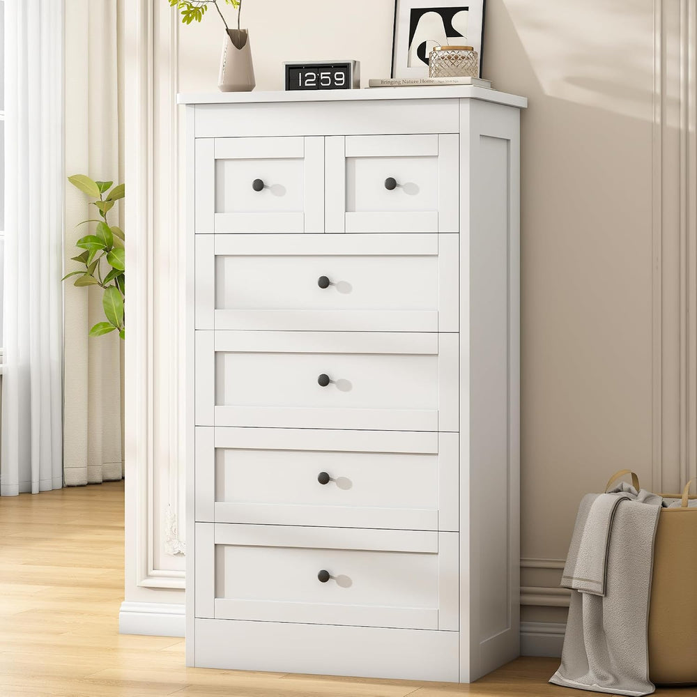 Pipleo White Drawer Dresser for Bedroom, Modern 6 Tall Chest of Drawers, Wood...