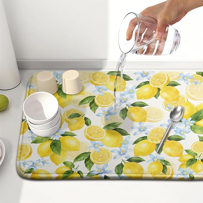 Kawani Lemon Dish Drying Mat 16x18 Inch Absorbent Reversible Spring Summer - Image 6