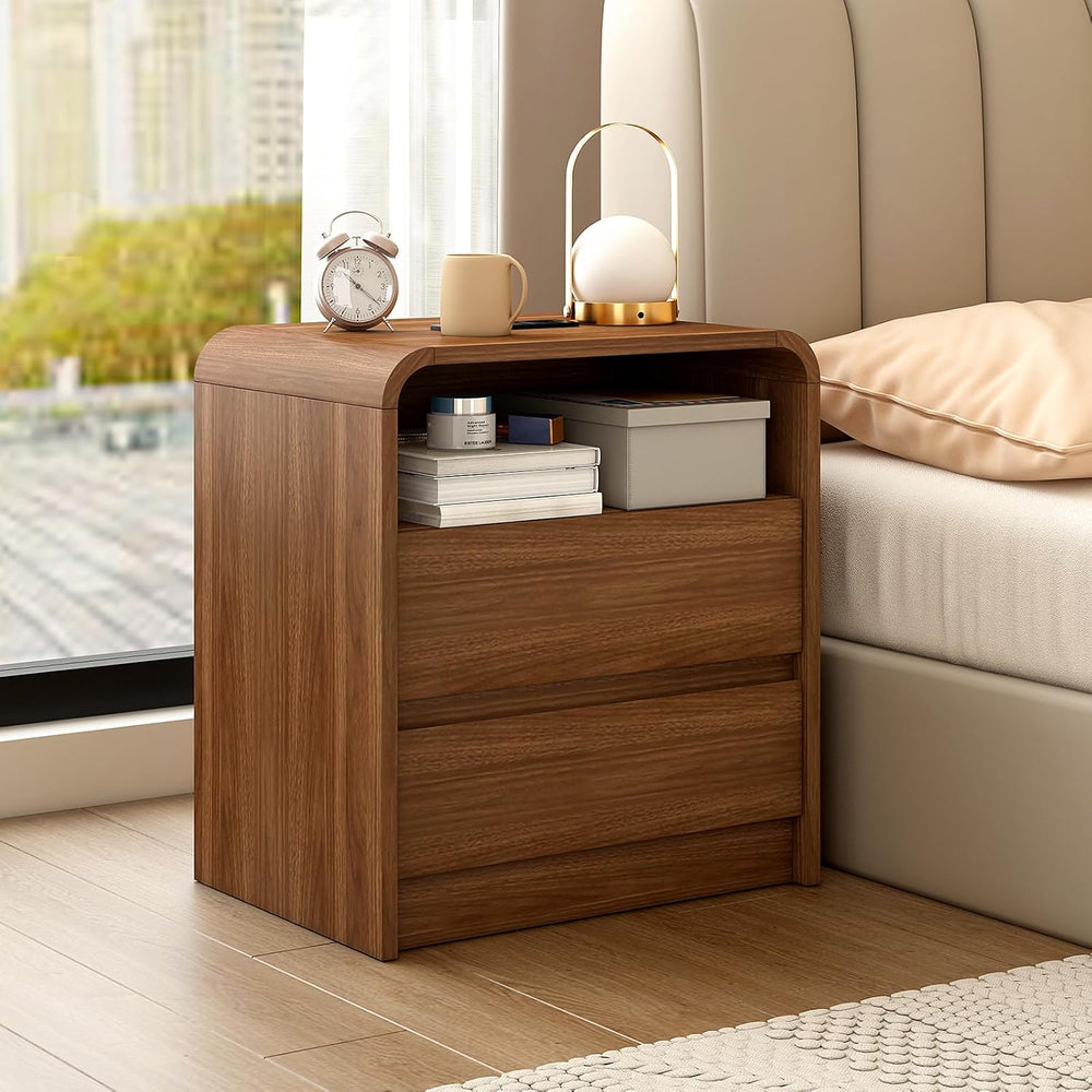 Messenya Modern Nightstand, 23.6-Inch Wide with Charging Station & Curved...