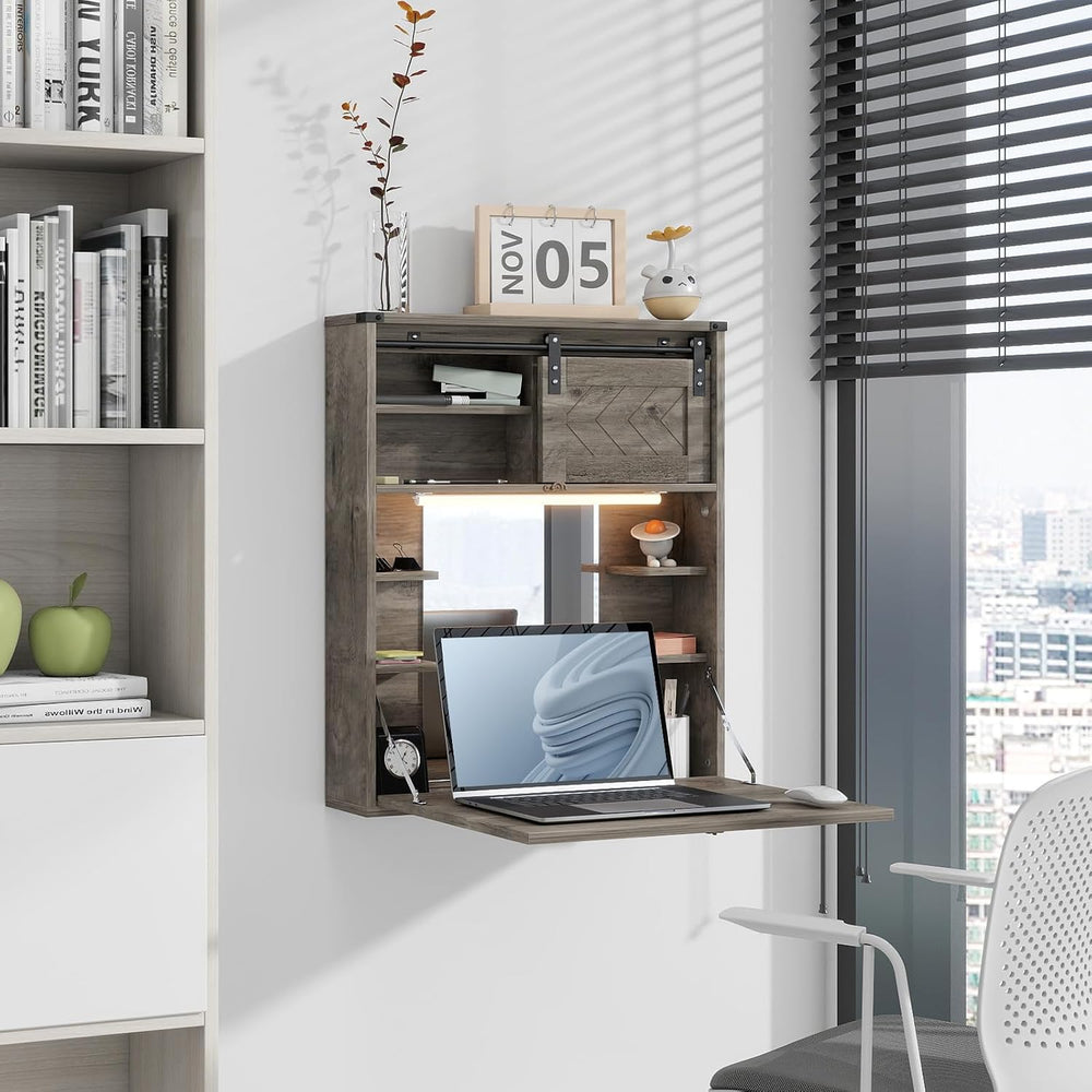 ARTETHYS Floating Vanity Desk with Mirror and Lights Small Wall Mounted Makeu...