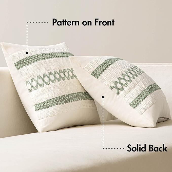 MIULEE Set of 2 Sage Green Boho Decorative Pillow Covers 24x24 Inch Farmhouse - Image 9