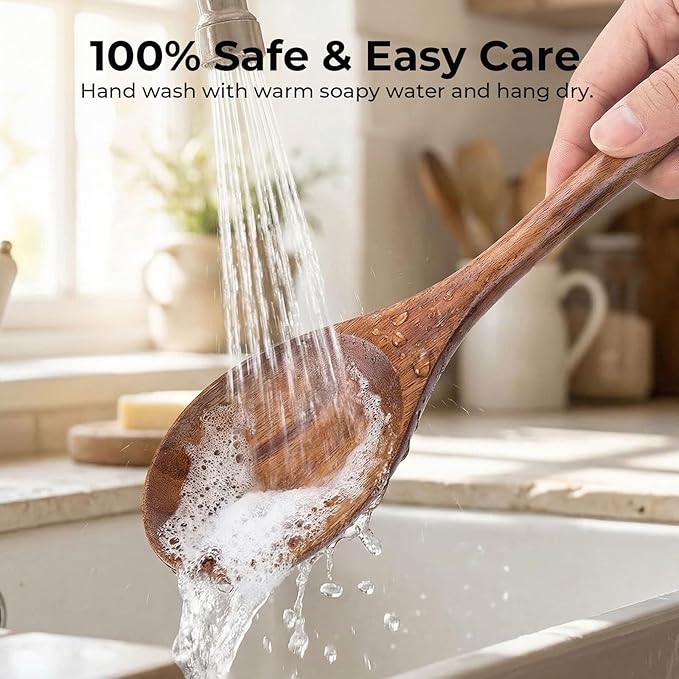 HANSGO Wooden Spoons for Cooking, 12Inch Wood Serving Spoons for Nonstick Pans - Image 6