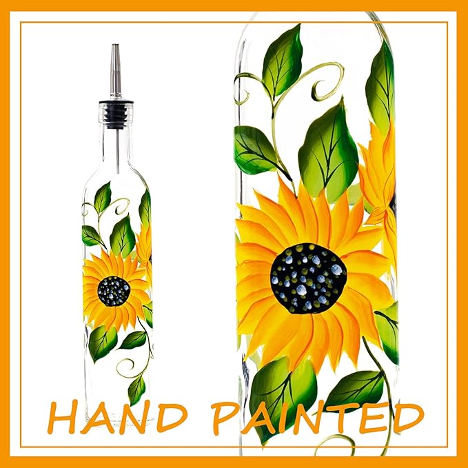 17oz Hand Painted Glass Olive Oil Bottle Dispenser - 500ml Green Oil & Vinegar - Image 2