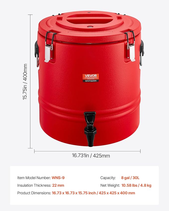 VEVOR Insulated Beverage Dispenser, 8 Gal/30.3L Thermal Hot and Cold Drink - Image 7