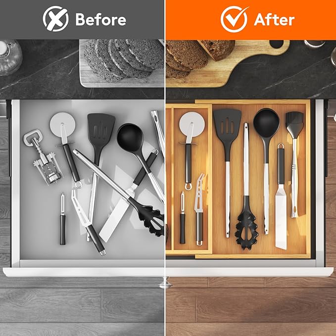 Lifewit Utensil Organizer for Kitchen Drawer, Expandable Cooking Utensil Tray - Image 7