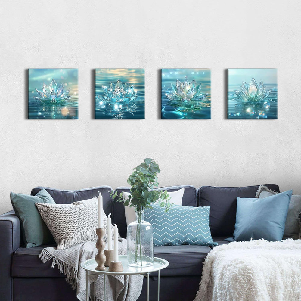 Lotus Flower Wall Art Teal Bathroom Wall Decor Zen Picture for Walls Canvas P...