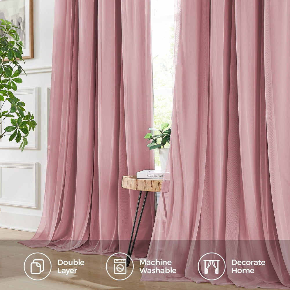 100% Blackout Curtains for Bedroom, Double Layer Pink 84" L