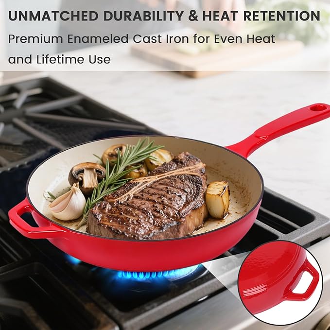 Hisencn Enameled Cast Iron Frying Pan Set, 3 Piece Set of 8''/9.5''/11'' - Image 2