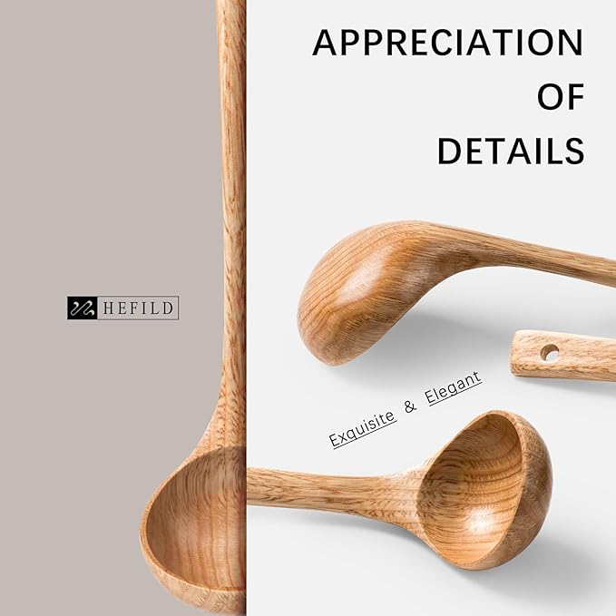 Wooden Soup Ladle, 11.2" Handle, 2 fl oz Medium Scoop Utensil - Image 3