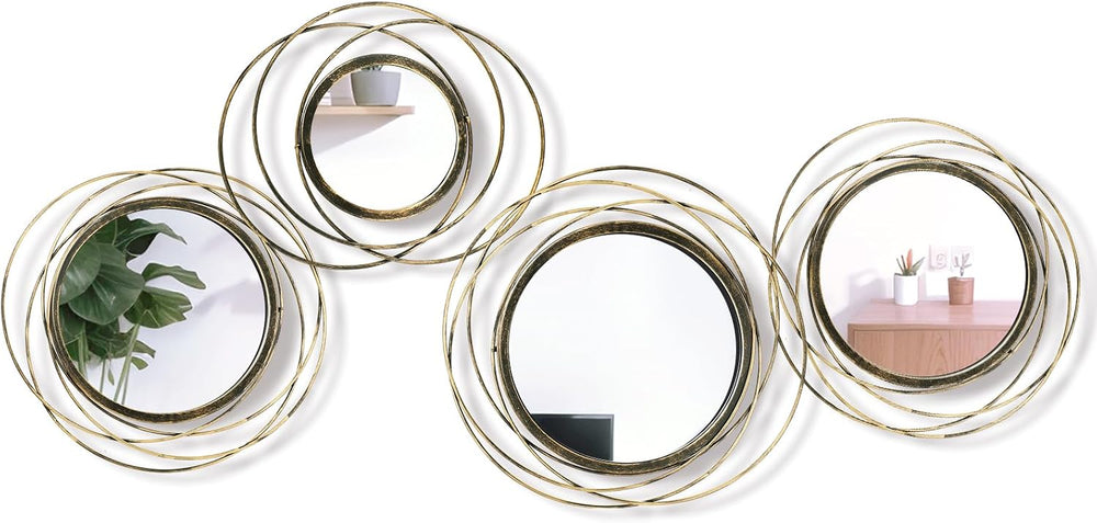Hicarer 4 Pcs Decorative Wall Mirror Round Modern Circle Mounted Mirror Metal...