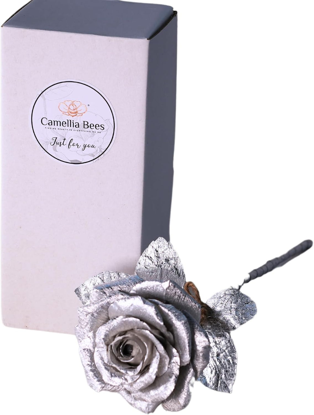 Camellia Bees 10th for Her Him - Handmade Aluminum Paper Rose, Tin Anniversar...