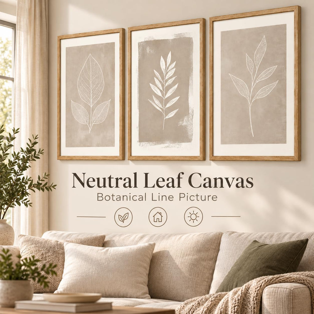 Framed 3pcs Boho Neutral Leaf Canvas Wall Art 12x16 Inch