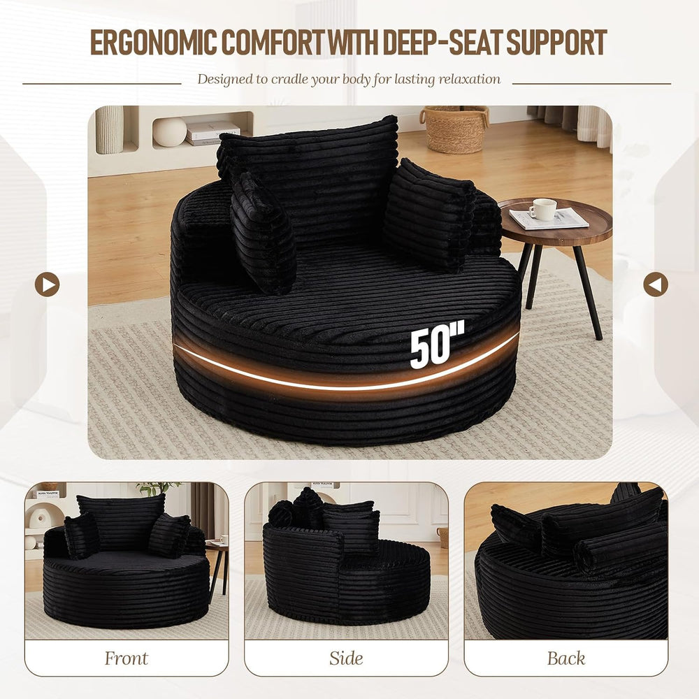 Oversized Round Chair Lounge Chaise Indoor, 50'' Single Sofa Black