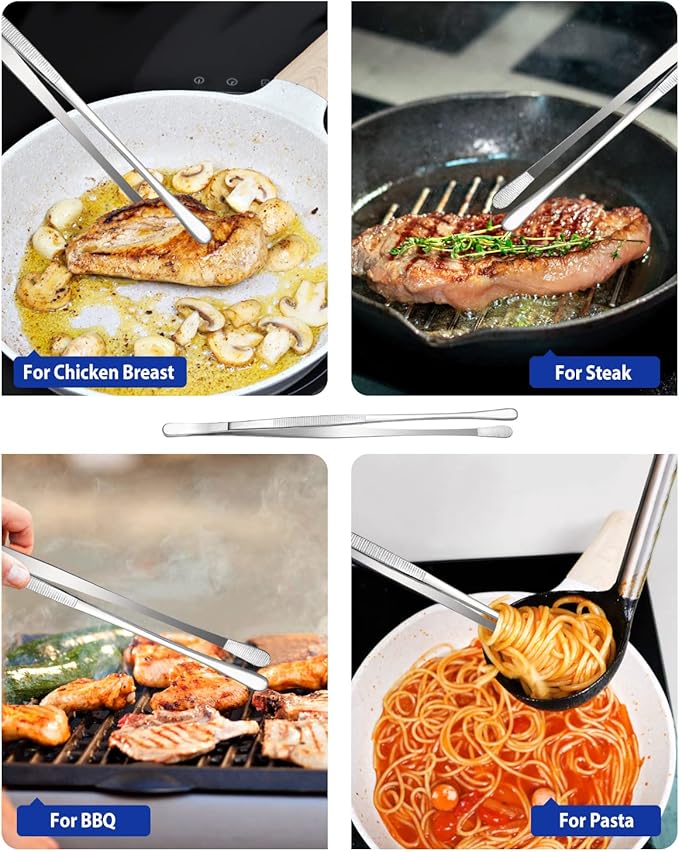 4 Pcs Fine Long Tweezer Tongs Professional Silver, Sea food and BBQ - Image 4