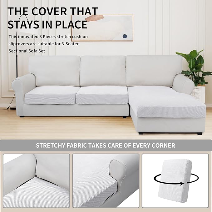Easy-Going Stretch 3 Pieces Couch Cushion Covers