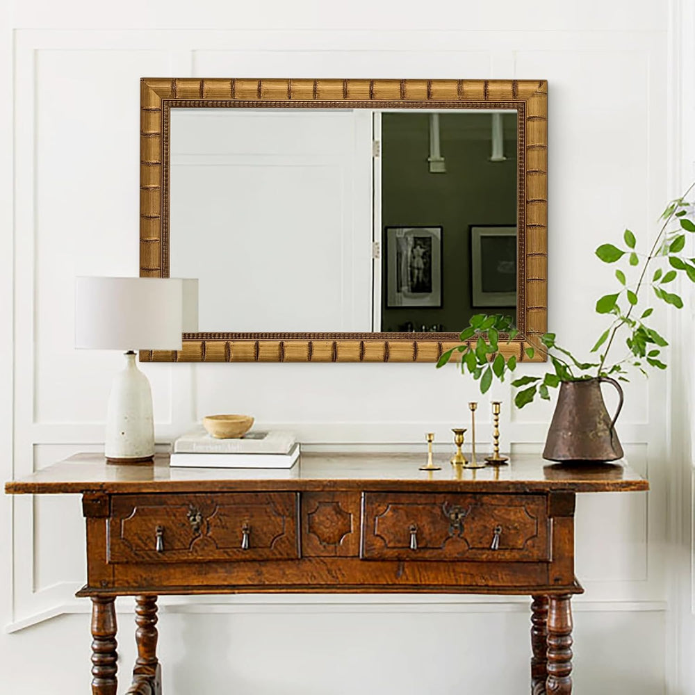 Vintage Warm Gold Mirror, 39'' x 27'' Solid Wood Mirror Frame...