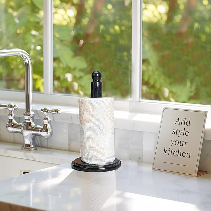 Black Marble Paper Towel Holder – Handmade Heavyweight Stand - Image 2