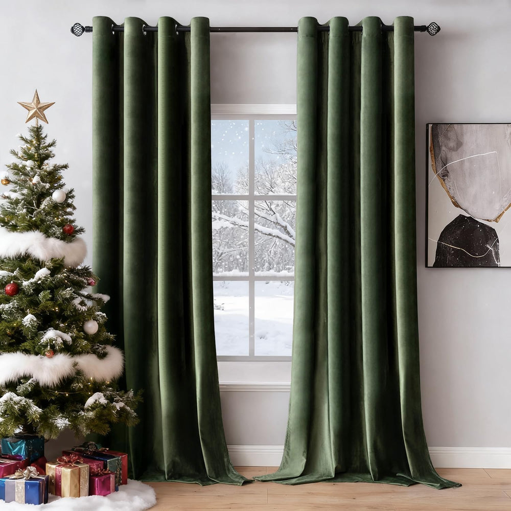 MIULEE Velvet Blackout Curtains Olive Green 52 x 84 Inch Length 2 Panels