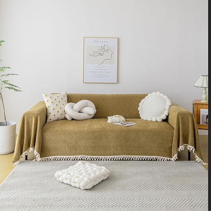 HANDONTIME Couch Covers for Pets Boho Mustard Yellow Love Seat Couch Covers by HANDONTIME