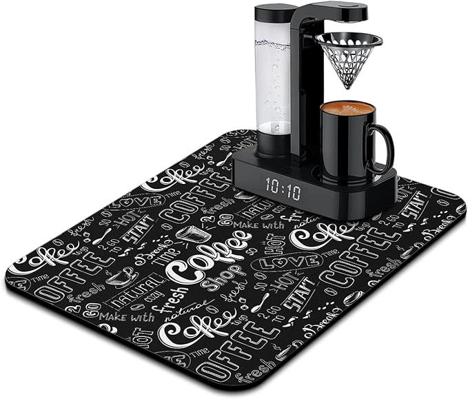 Coffee Bar Mat Accessories for Countertop Super Absorbent Anti-Slip Silicone by Kuyig+Home