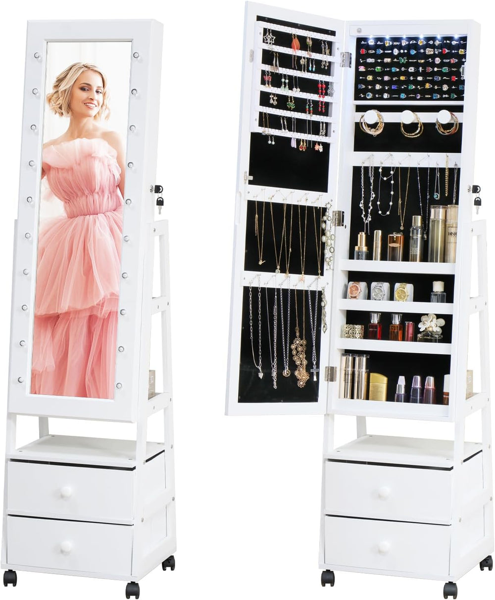 Jewelry Armoire Cabinet Organizer Standing with 20 LED Lights