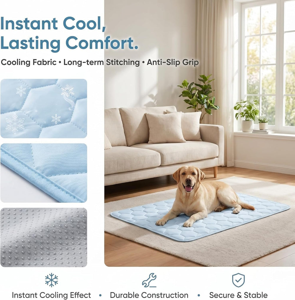 Dog Cooling Mat for Large Dogs,Washable Self Cooling Pet Pad with Non Slip Bo...