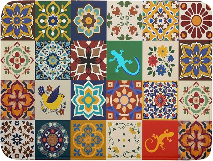 Giwawa Mexican Tile Dish Drying Mat 18"x24" Talavera Boho Floral Print Dish by Giwawa