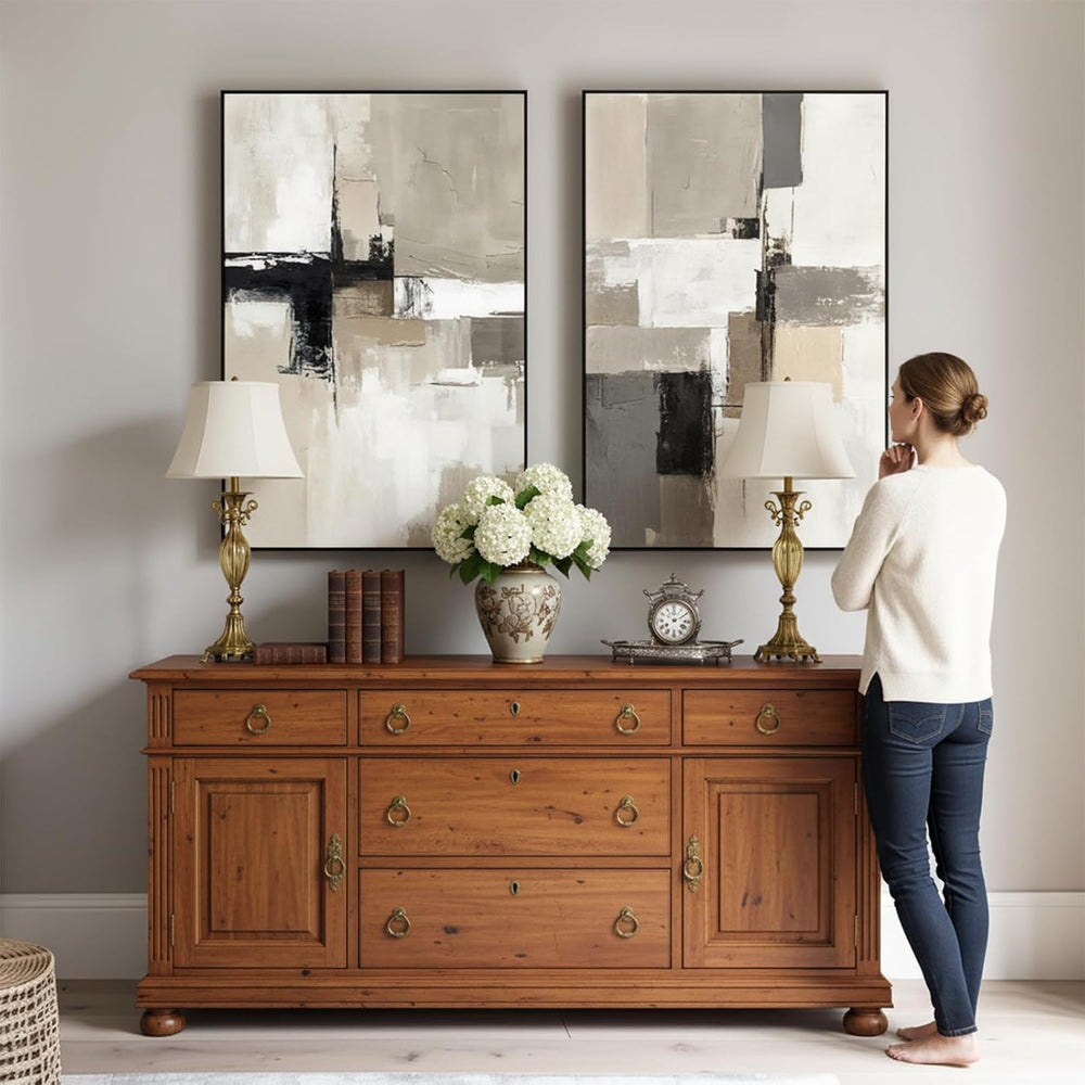 SAFERRYHOME Neutral Abstract Beige,Gray and Black Wall Art Set of 2,24"x...