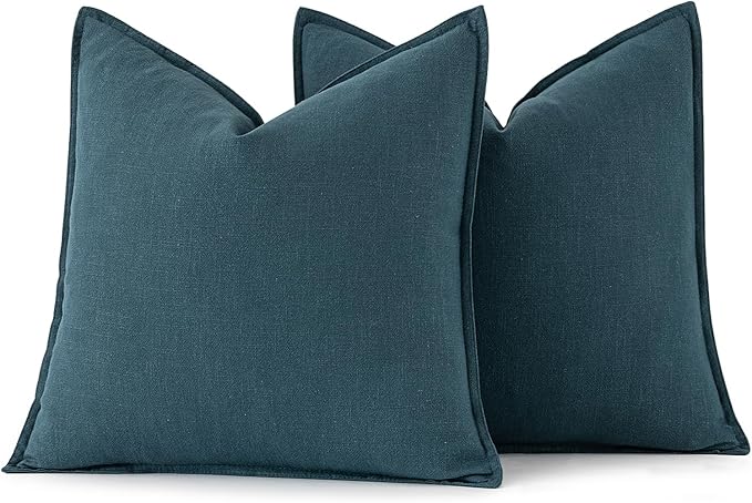 MIULEE Decorative Linen Euro Sham Pillow Covers 22x22 Inch Blue Boho Farmhouse - Image 6