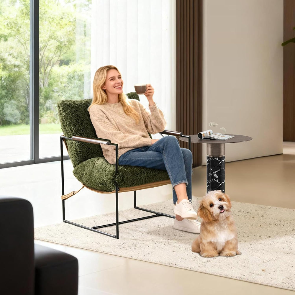 VINGLI 28" Wide Plush Upholstery Sling Modern Accent Chair with Metal Fr...