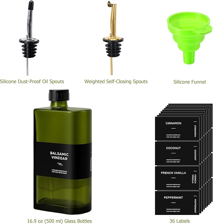 R DRURLCD Green Glass Olive Oil Dispenser, 16.9oz/500ml Curved Cooking Oil and - Image 6