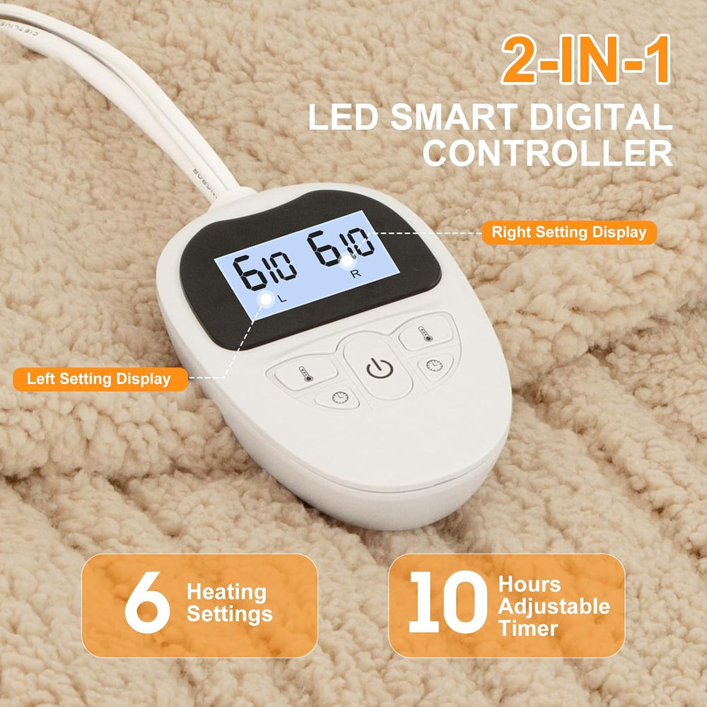 Electric Blanket Queen Size Single Control with Fast Heating, Beige