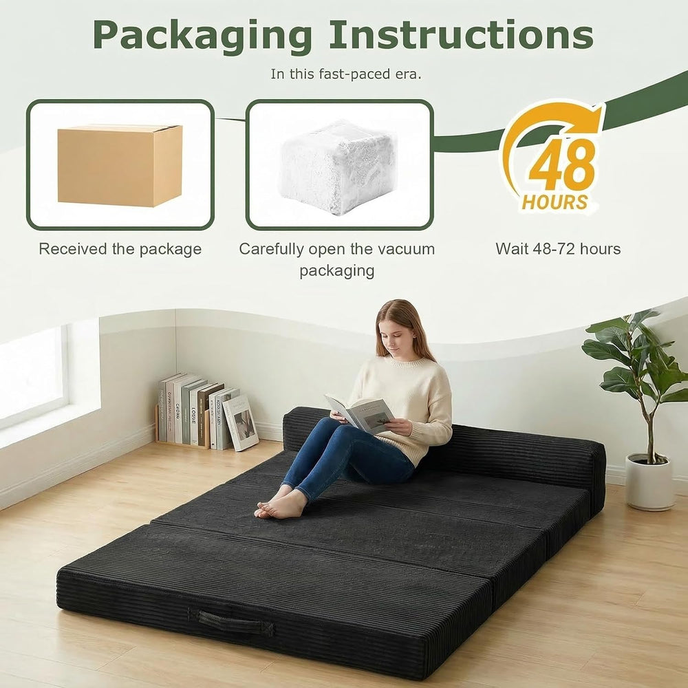6 inch Tri-Folding Mattress Queen Futon Sofa Bed, Convertible Foldable Mattre...