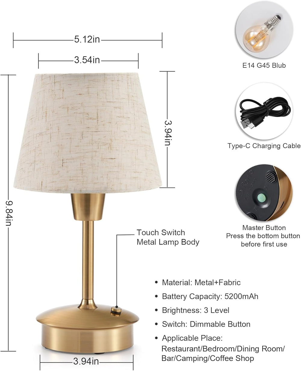 2 Pack Small Rechargeable Cordless Table Lamp for Restaurant Bar