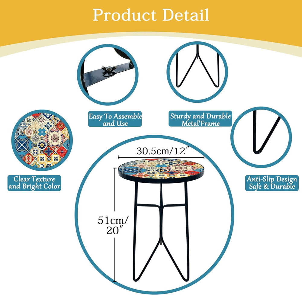 Mosaic Round Sode Tea Table, Outside Unique Furniture, Small End Outdoor Side...