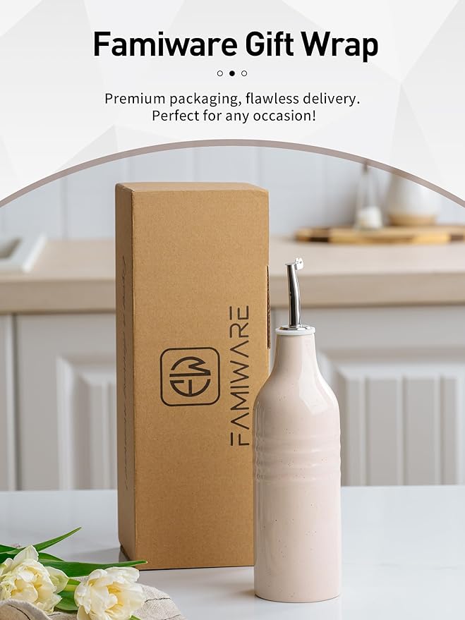 famiware Jupiter 16oz Ceramic Olive Oil Dispenser Bottle, Olive Oil and Vinegar - Image 6