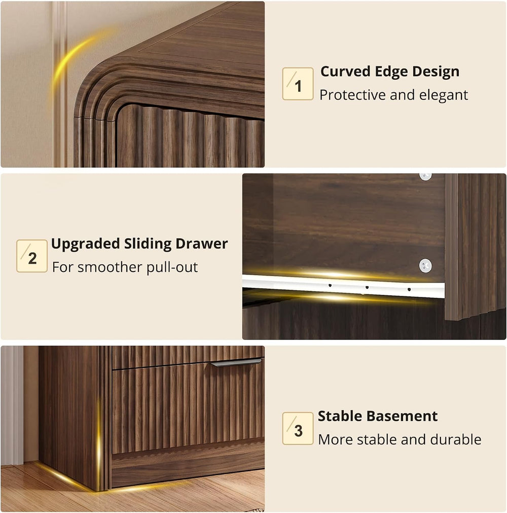 Decofy Fluted Wood Dresser 5 Drawers 48" Tall Curved Modern Chest Organizer