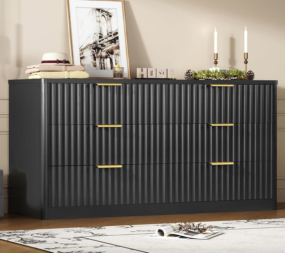 TEENFON Fluted 6 Drawer Dresser for Bedroom, Wide Modern Chest of Drawers wit...