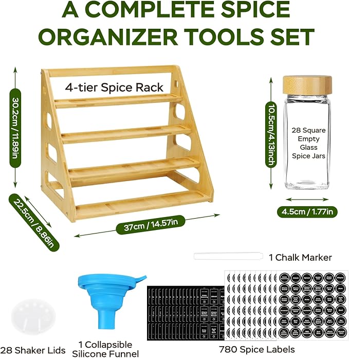 4 Tier Bamboo Spice Rack Organizer