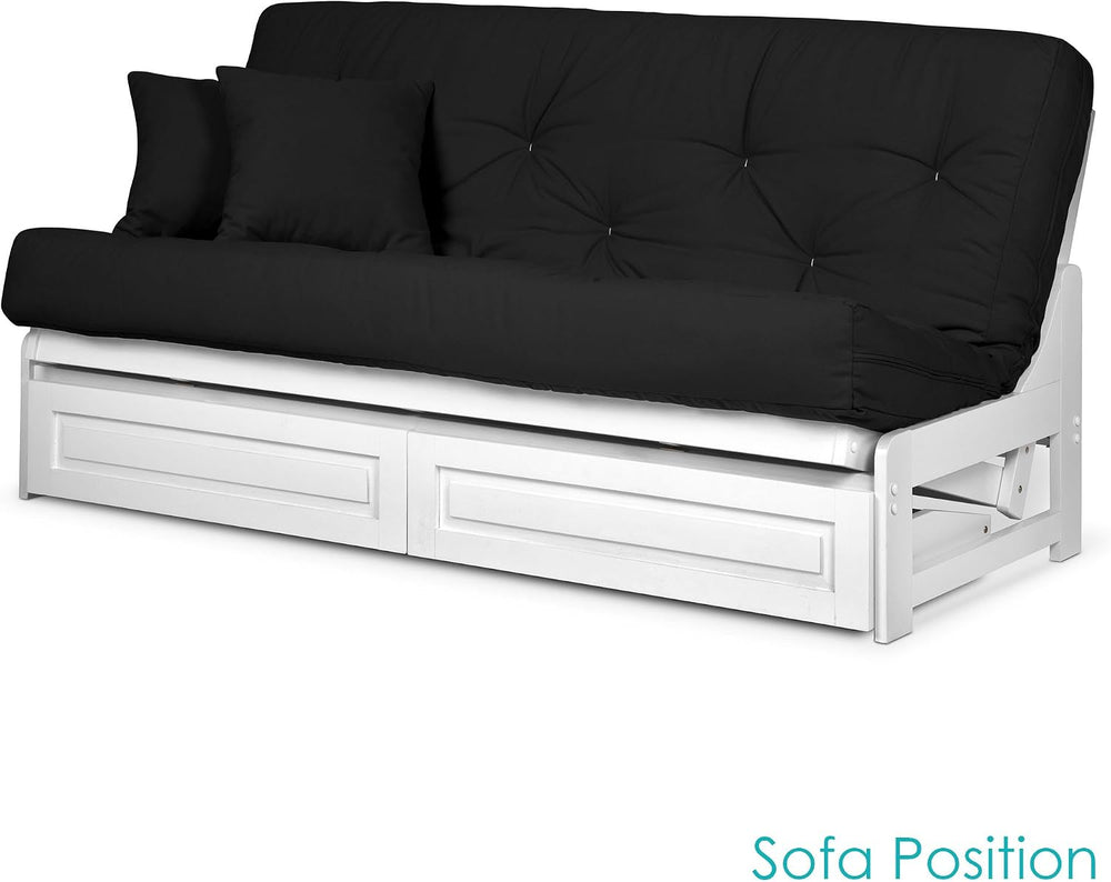 Nirvana Futons Arden Armless White Wood Futon with Bottom Drawers (Frame Only...