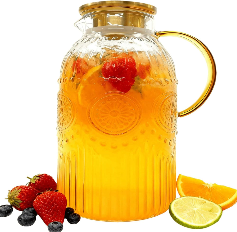 Amzcku Glass Pitcher with Lid, 1 Gallon/128 oz Vintage Water Pitcher, Water