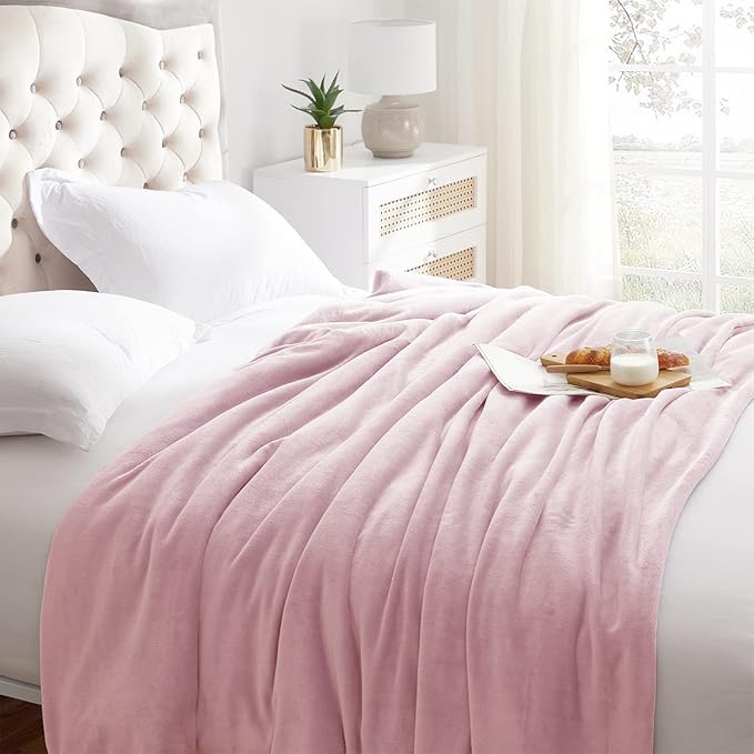 Fleece Blanket Twin Size Pink Lightweight Super Soft Cozy Luxury Bed Blanket - Image 3
