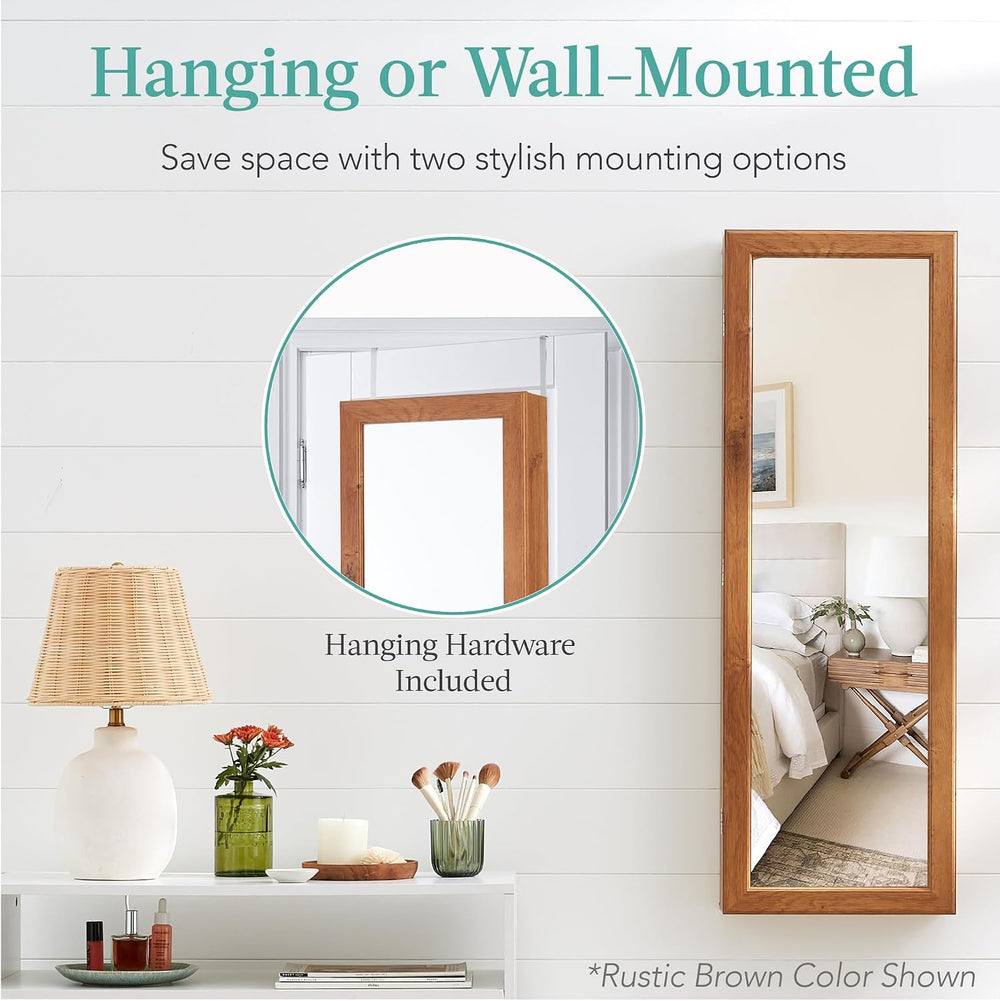 Best Choice Products LED Mirror Jewelry Cabinet, Tall Lockable Wall or Door M...