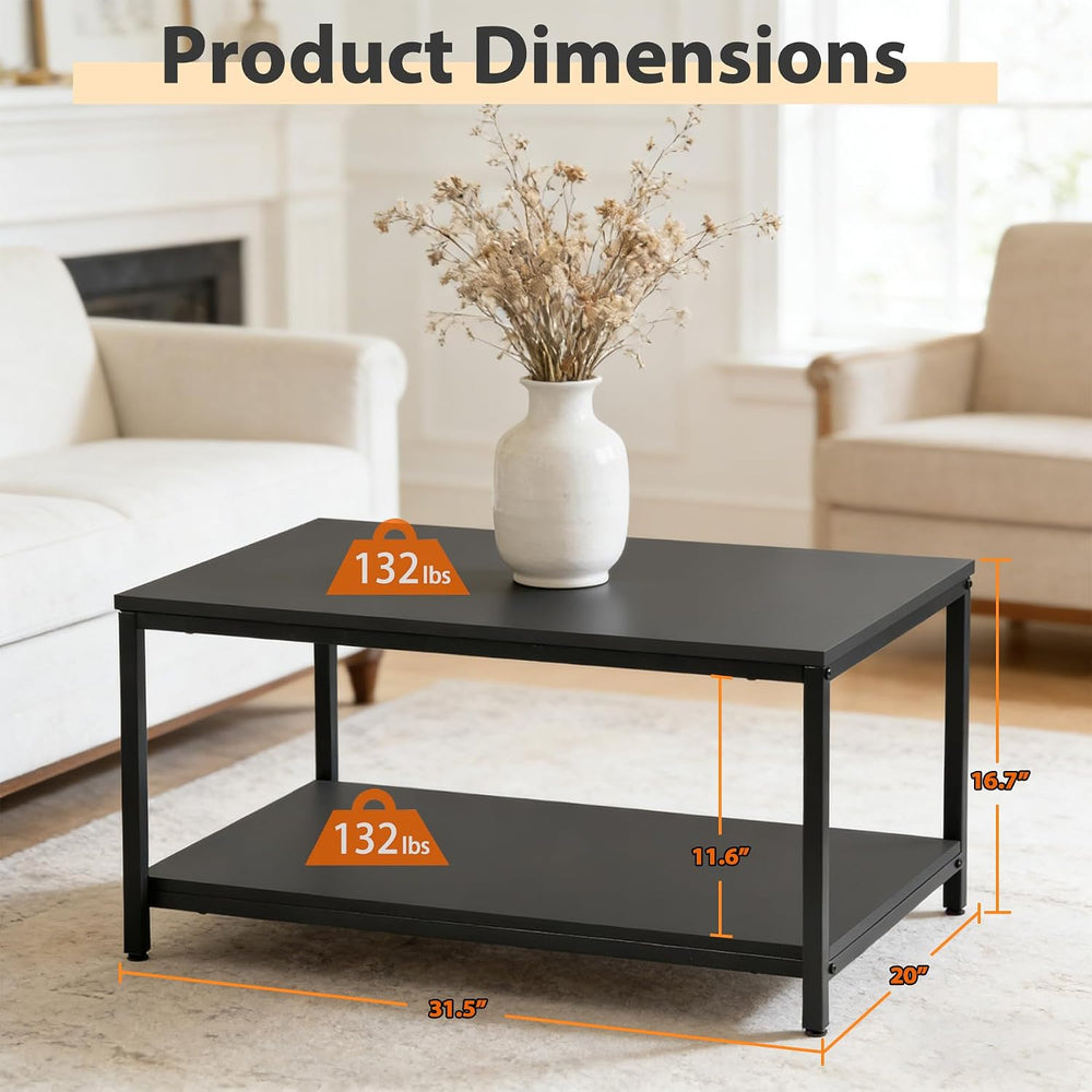 SUPER DEAL 2-Tier Industrial Coffee Table with Storage Shelf for Small Apartm...