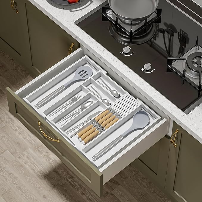 TIOPGHAD Bamboo-Silverware-Drawer-Organizer-Kitchen, Expandable Utensil Holder