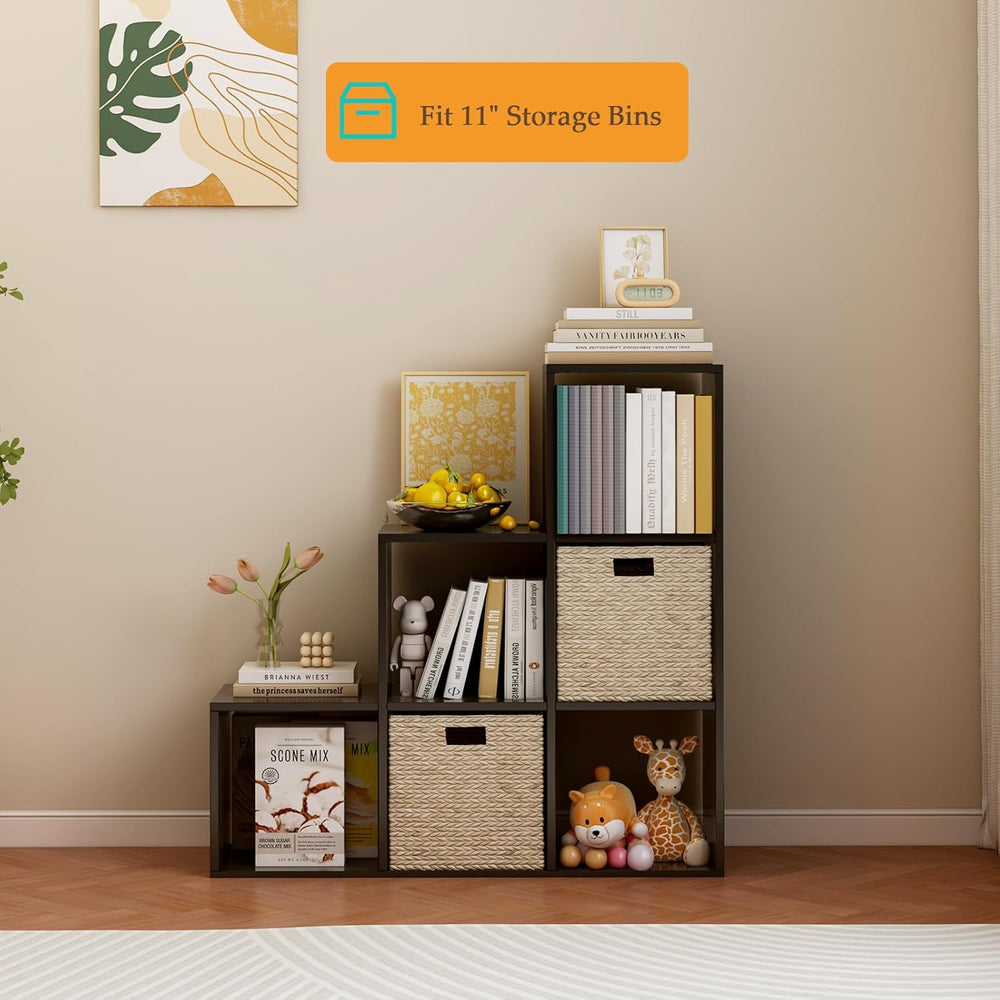 Ladder Cube Storage Bookcase - Wooden L-Shaped 3-Tier Corner Shelf, Reversibl...