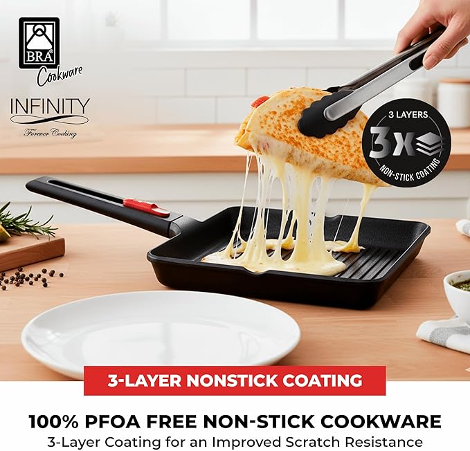 BRA COOKWARE Infinity Nonstick Ribbed Grill Pan | Cast Aluminum Searing Skillet - Image 5