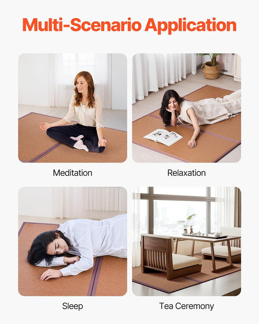 VEVOR Japanese Tatami Mat, Full XL - 55'' X 80'' Foldable Han...