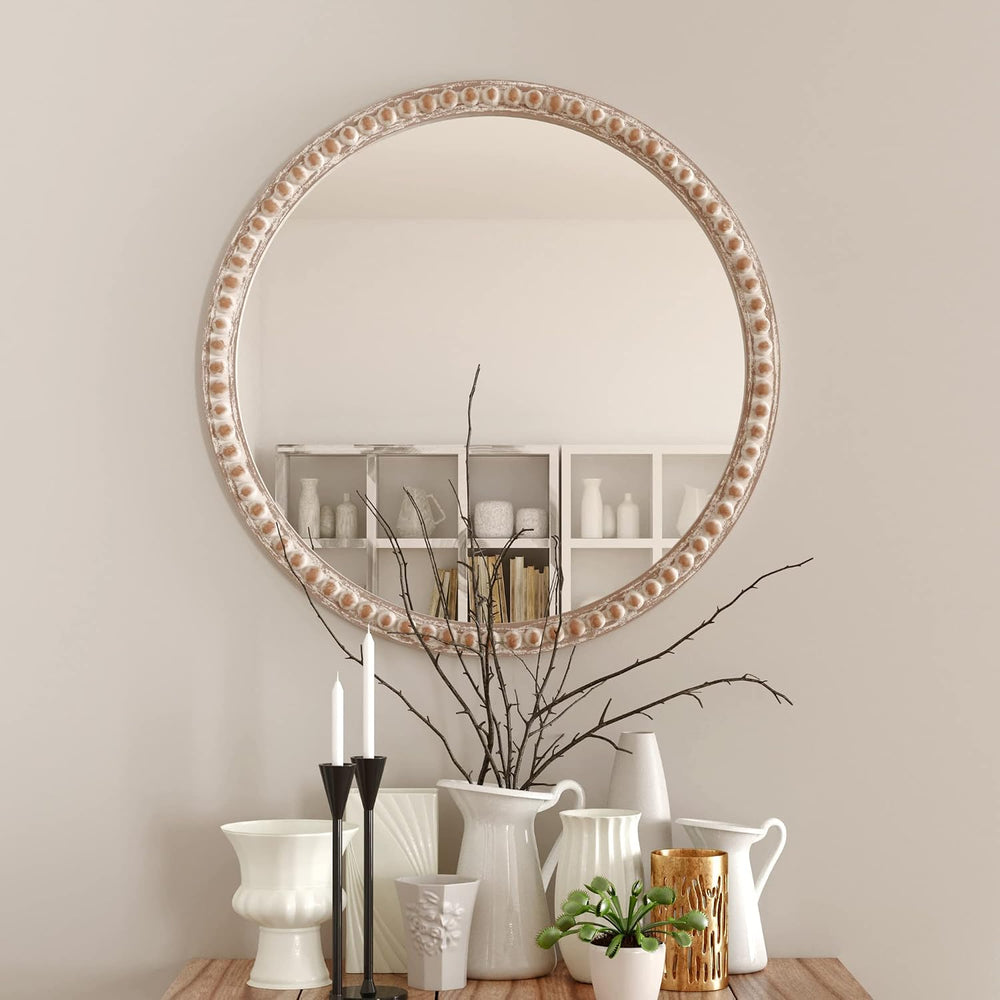 COZAYH - Round Wood Mirror - Rustic Farmhouse Wall Mirror